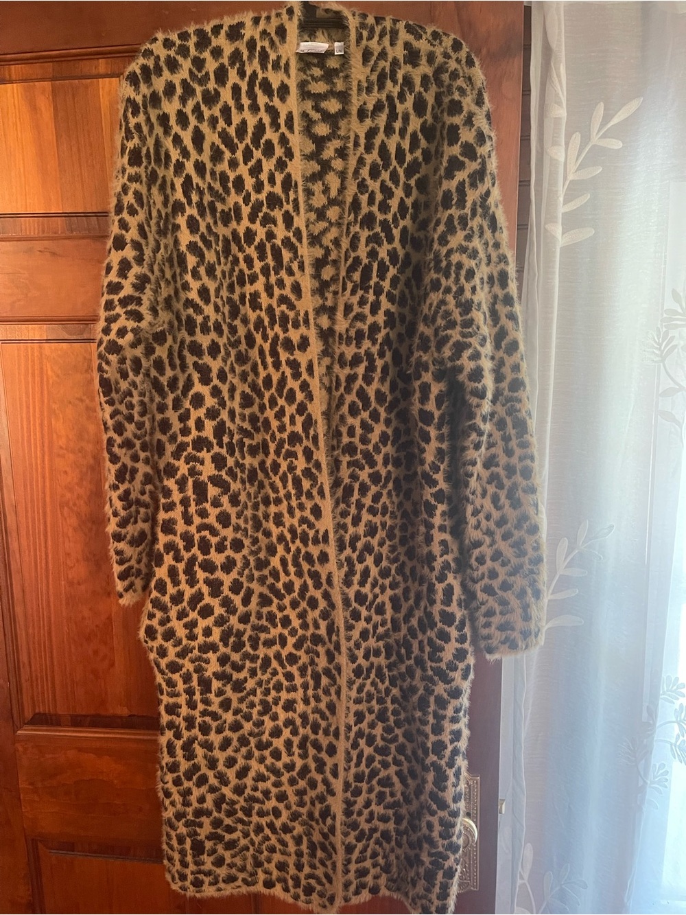 Leopard-Print Open Front Long Cardigan - Brown/Black